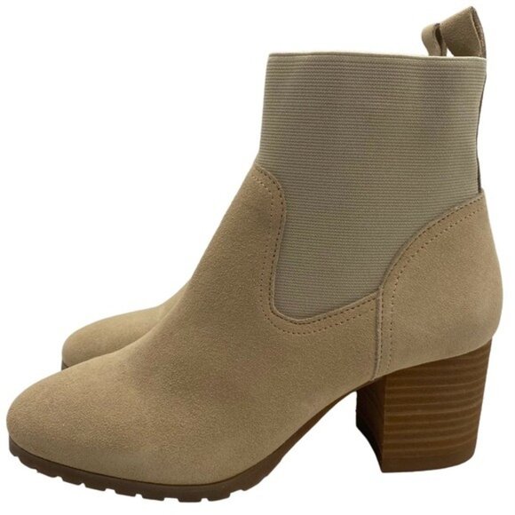 Beige Leather Boots Violet Red Loaded Suede Zip Stacked Heel Neutral Cottagecore - Picture 13 of 13